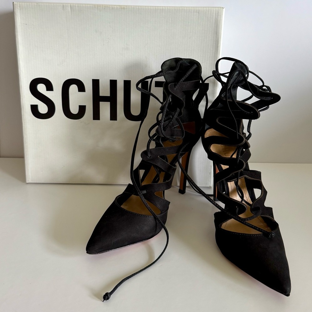 Schutz Black Strappy Lace-up Heels NWB size US 6.5